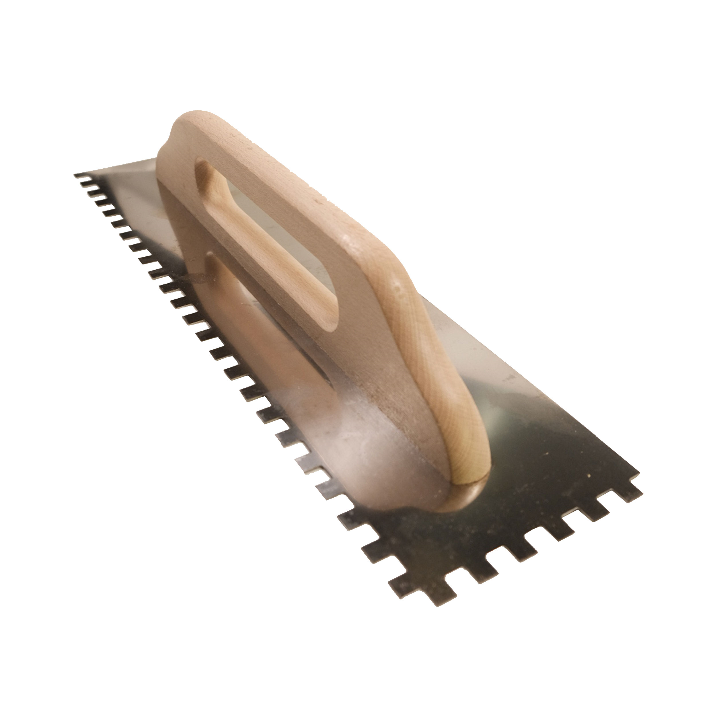 Toptrade Hladítko nerezové, s dřevěnou rukojetí, zub 10 mm, 500×130 mm, standard