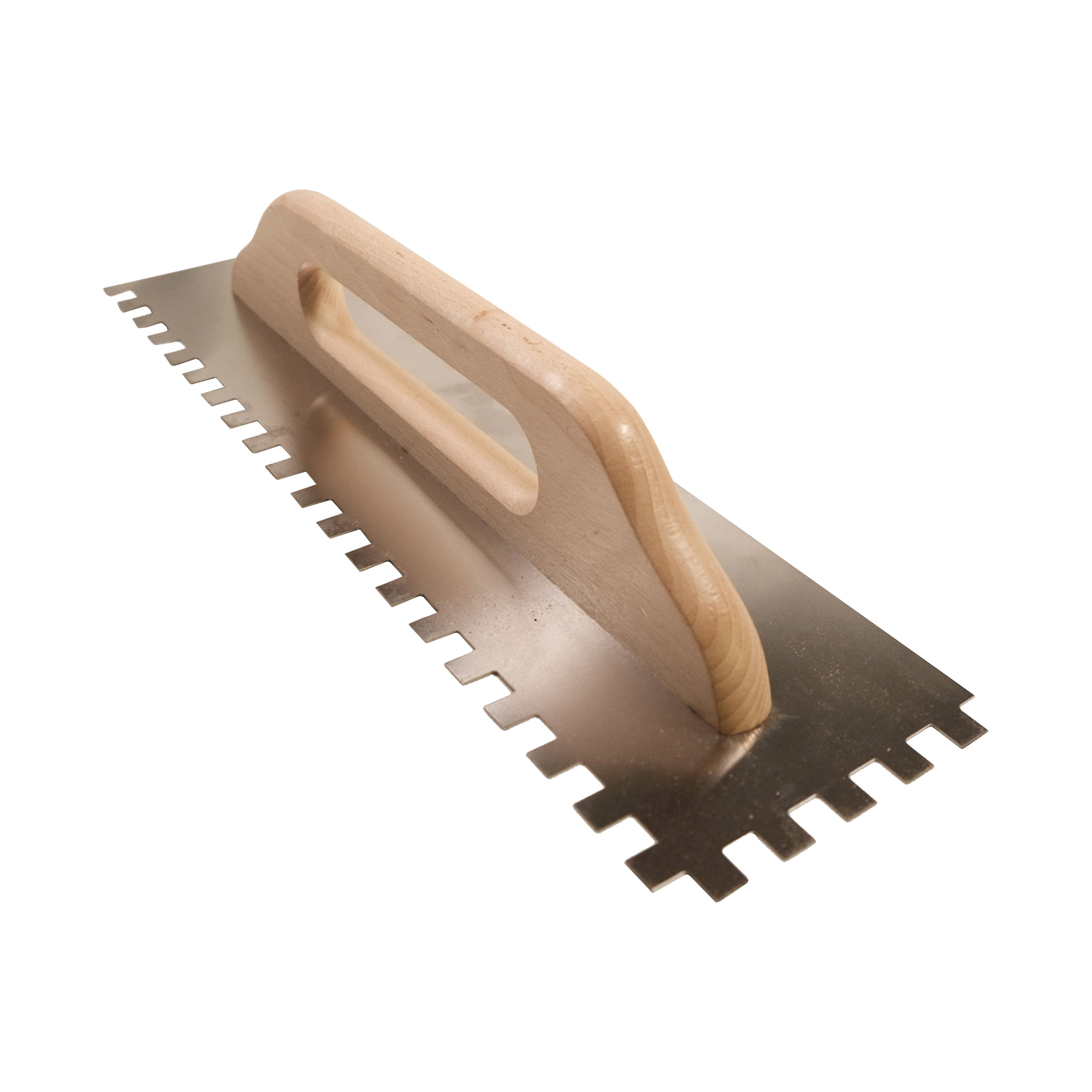 Toptrade Hladítko nerezové, s dřevěnou rukojetí, zub 12 mm, 500×130 mm, standard