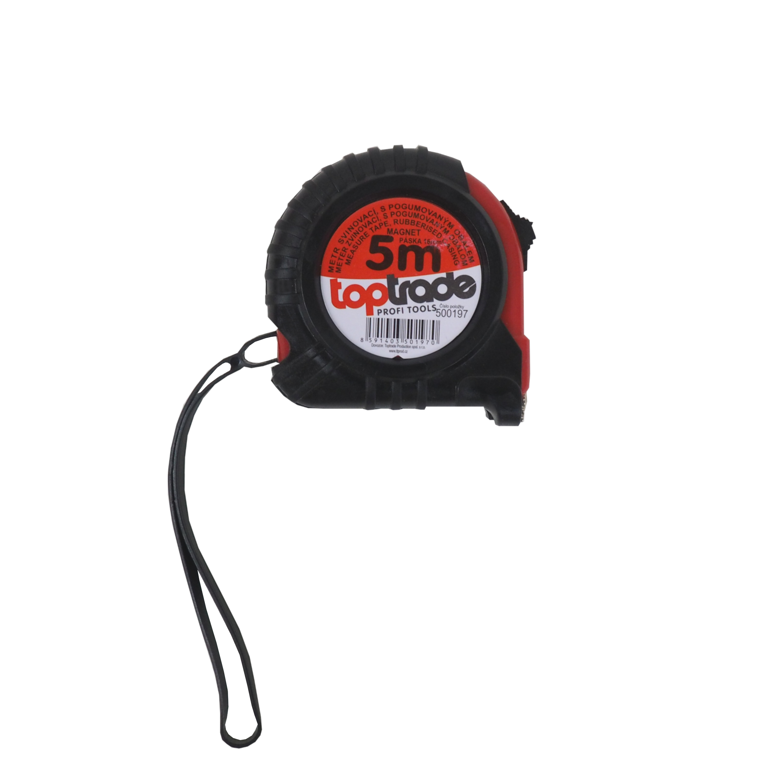 Toptrade Metr svinovací, s pogumovaným obalem a magnetem, 19 mm / 5 m, profi