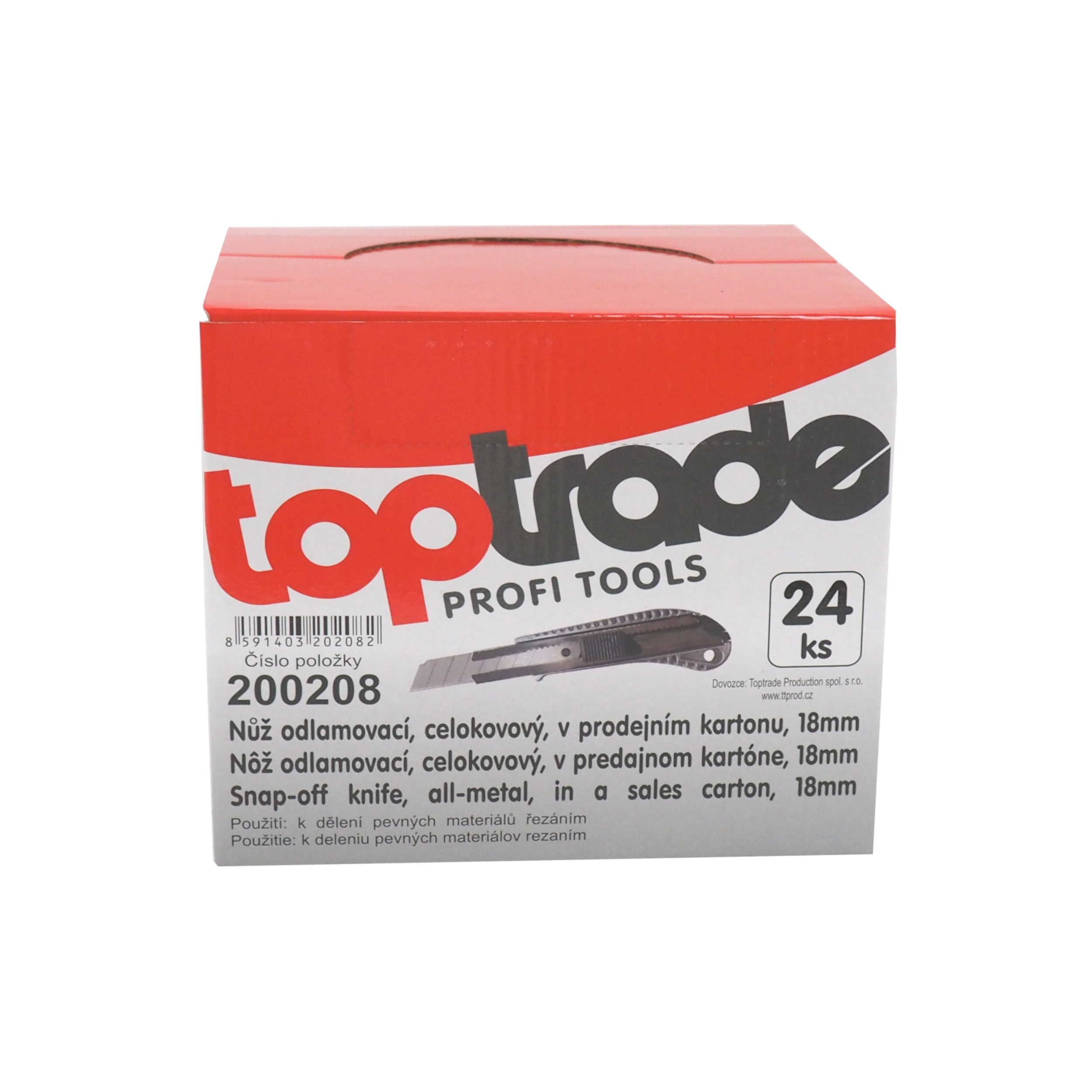 Nůž odlamovací, celokovový, v prodejním kartonu, sada 24 ks, 18 mm