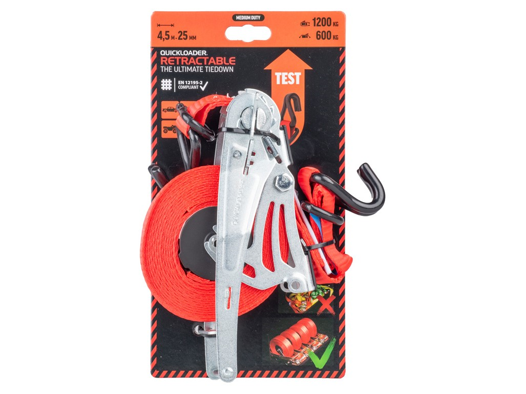Quickloader Popruh jednodílný samonavijecí s ráčnou 1200 kg 4,5 m (0,5 m + 4 m) x 25 mm