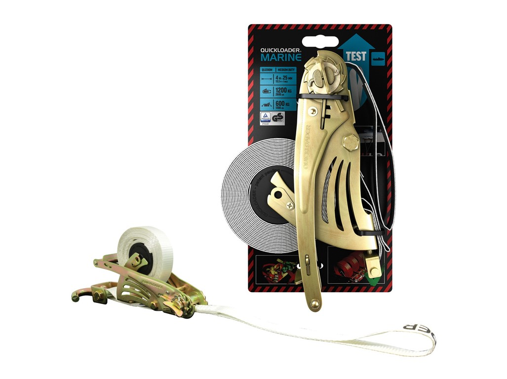 Quickloader Popruh jednodílný samonavijecí s ráčnou vodní Marine 1200 kg 4 m x 25 mm
