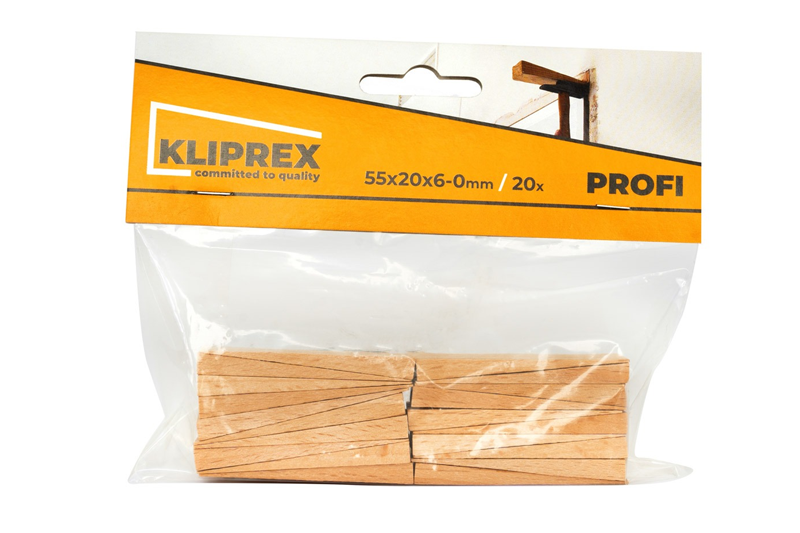Klínky dřevěné BK 20ks/55x20x6-0 mm