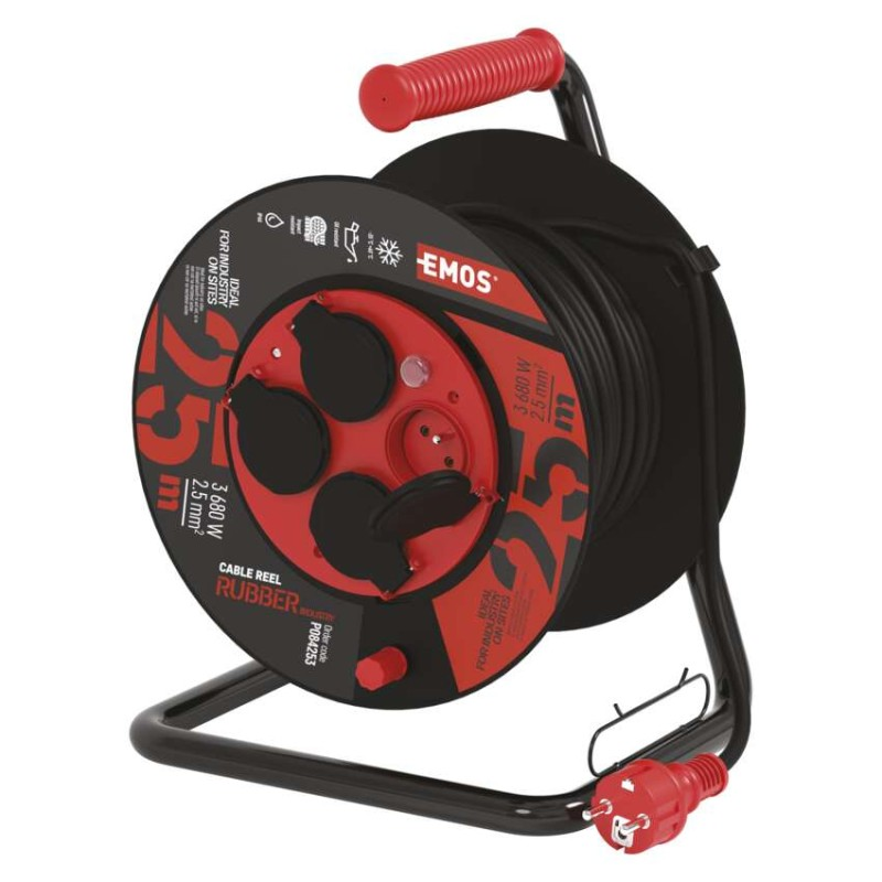 Emos Kabel prodlužovací na bubnu 25 m / 4 zásuvky / 2,5 mm2 / guma-neopren / černý