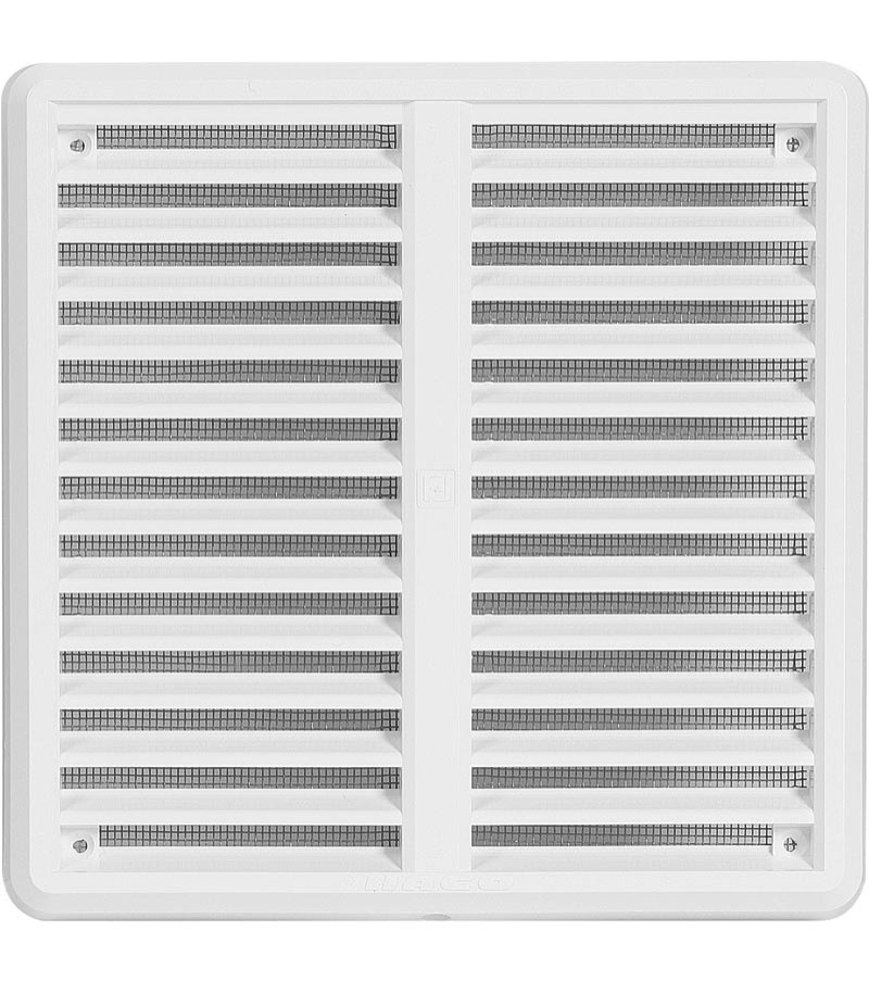 Haco Mřížka větrací 175×175 mm plastová se síťovinou a stavitelnou krytkou bílá