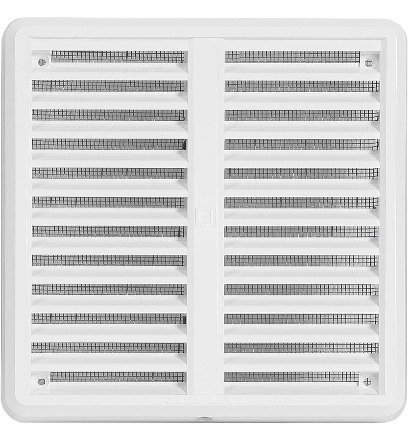 Haco Mřížka větrací 150×150 mm plastová se síťovinou a stavitelnou krytkou bílá