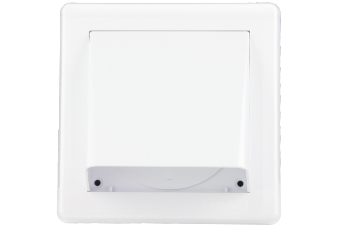 Haco Mřížka větrací 150×150 mm plastová s gravitační klapkou a stříškou bílá