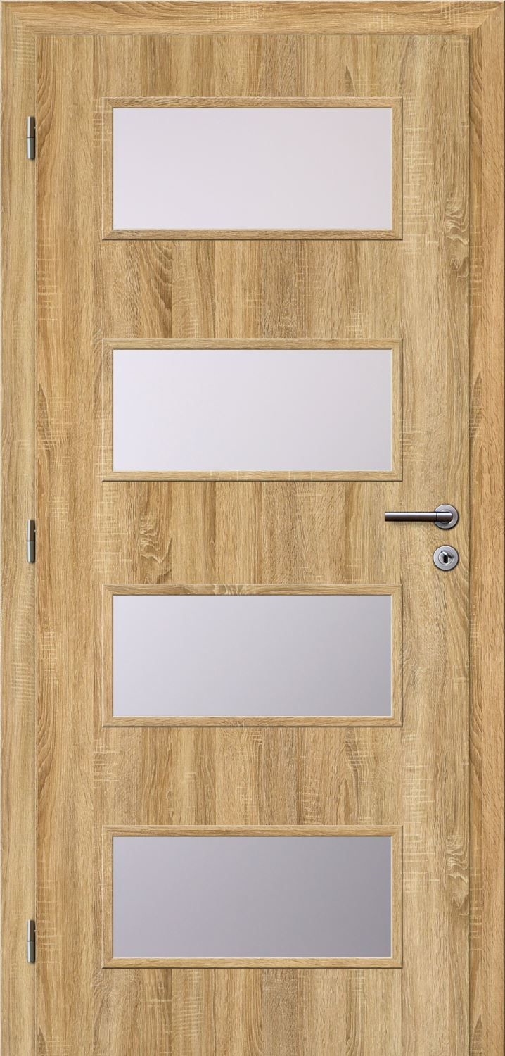 Solodoor Dveře struktur SMART 17 dub sonoma 80 L oblá hrana boční sklo satinato