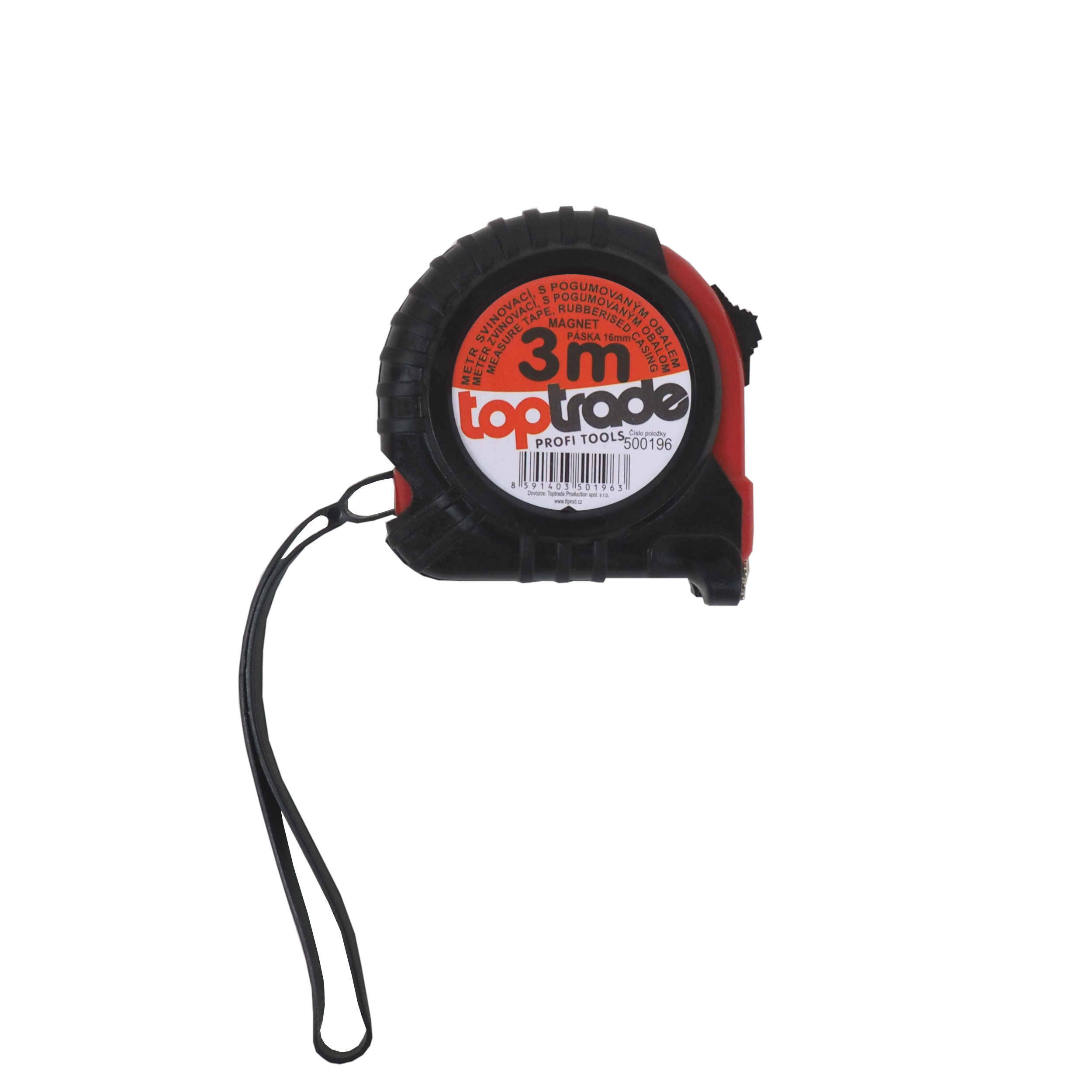 Toptrade Metr svinovací, s pogumovaným obalem a magnetem, 16 mm / 3 m, profi